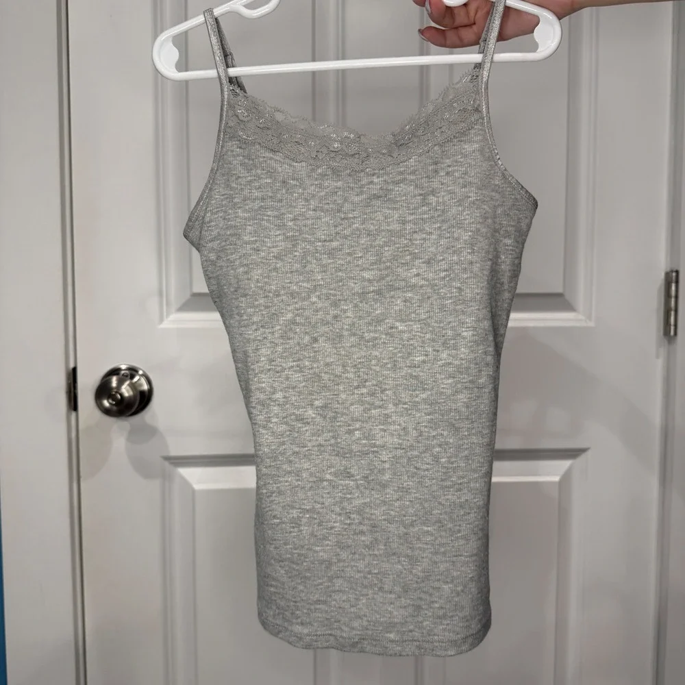 Justice Girls Heather Gray Ribbed Lace Trim Camisole Tank Top‎ Size 8